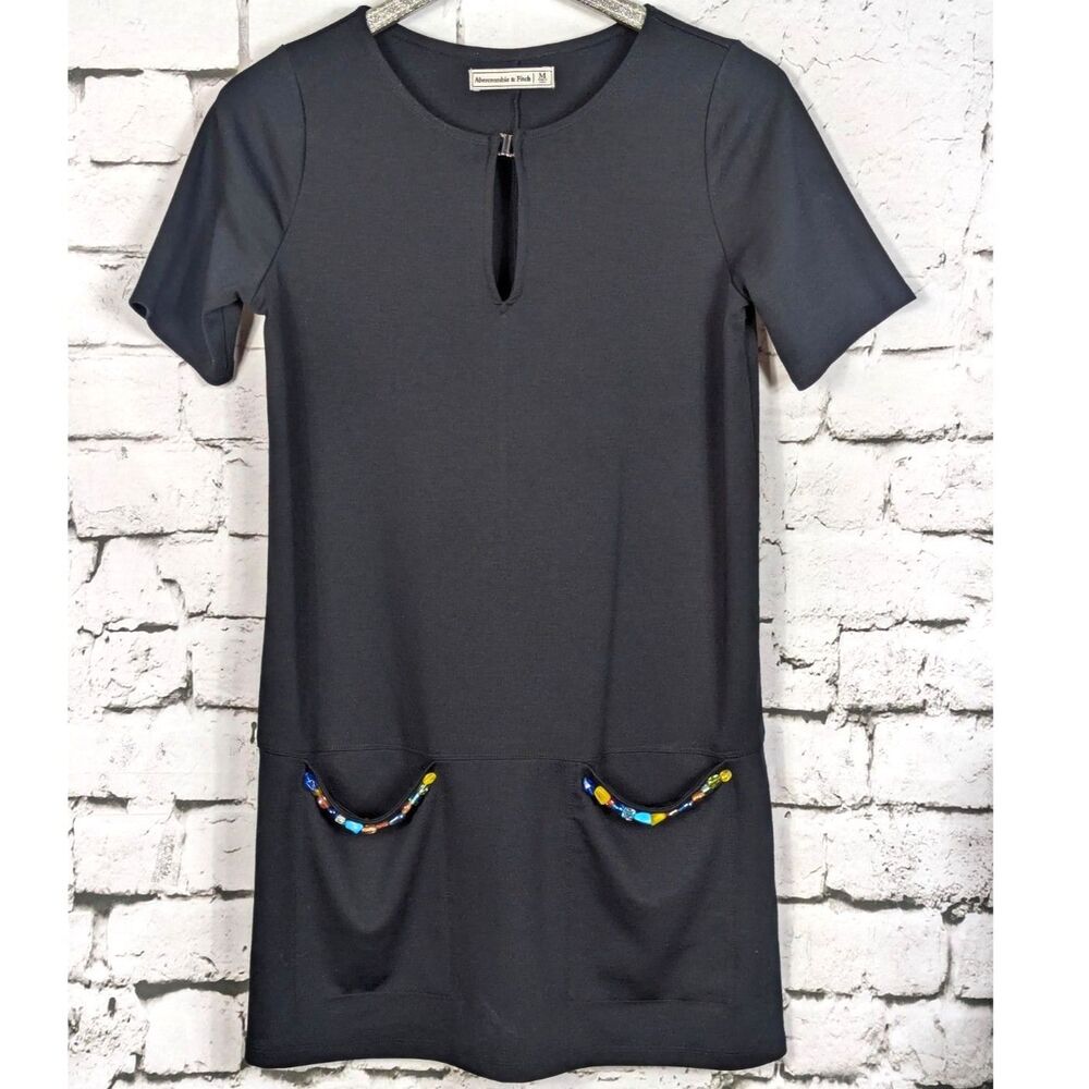 VTG ABERCROMBIE & FITCH Y2K Jersey Knit Shift Dress Minimalist Mod Retro Medium
